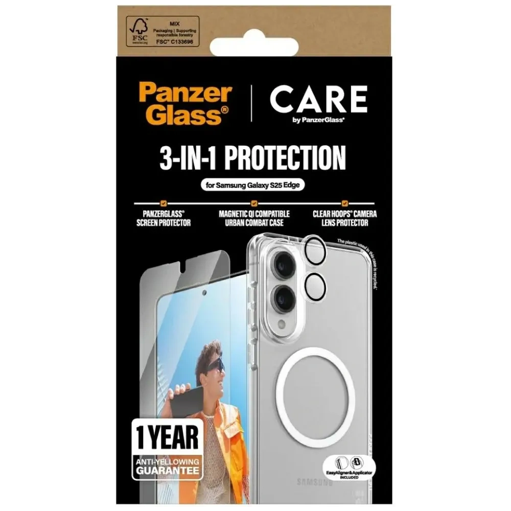 Hurtownia GSM - Zestaw ochronny 3w1 etui + szkło prywatyzujące na ekran + szkło na aparat CARE by PanzerGlass Flagship do Samsung Samsung Galaxy S25 Edge - PZG1035 - {ean13} - Hurt