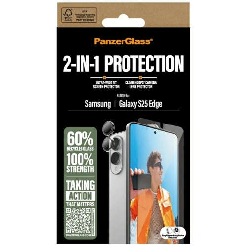 Zestaw ochronny 2w1 szkło hartowane + szkło na aparat PanzerGlass Hoops+UWF do Samsung Samsung Galaxy S25 Edge