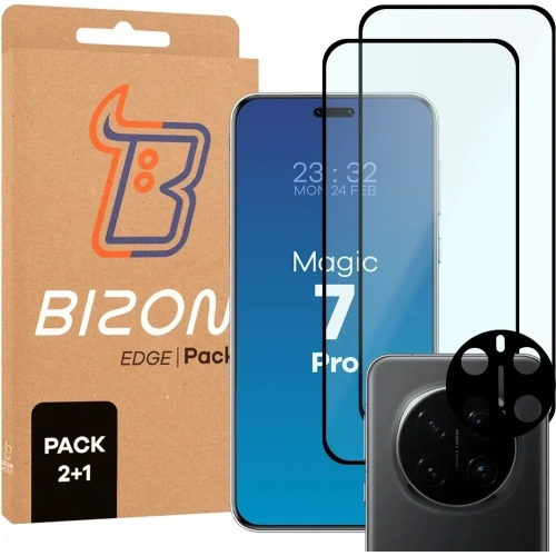 2x szkło na ekran + 1x na aparat Bizon Edge 3D Pack do Honor Magic7 Pro