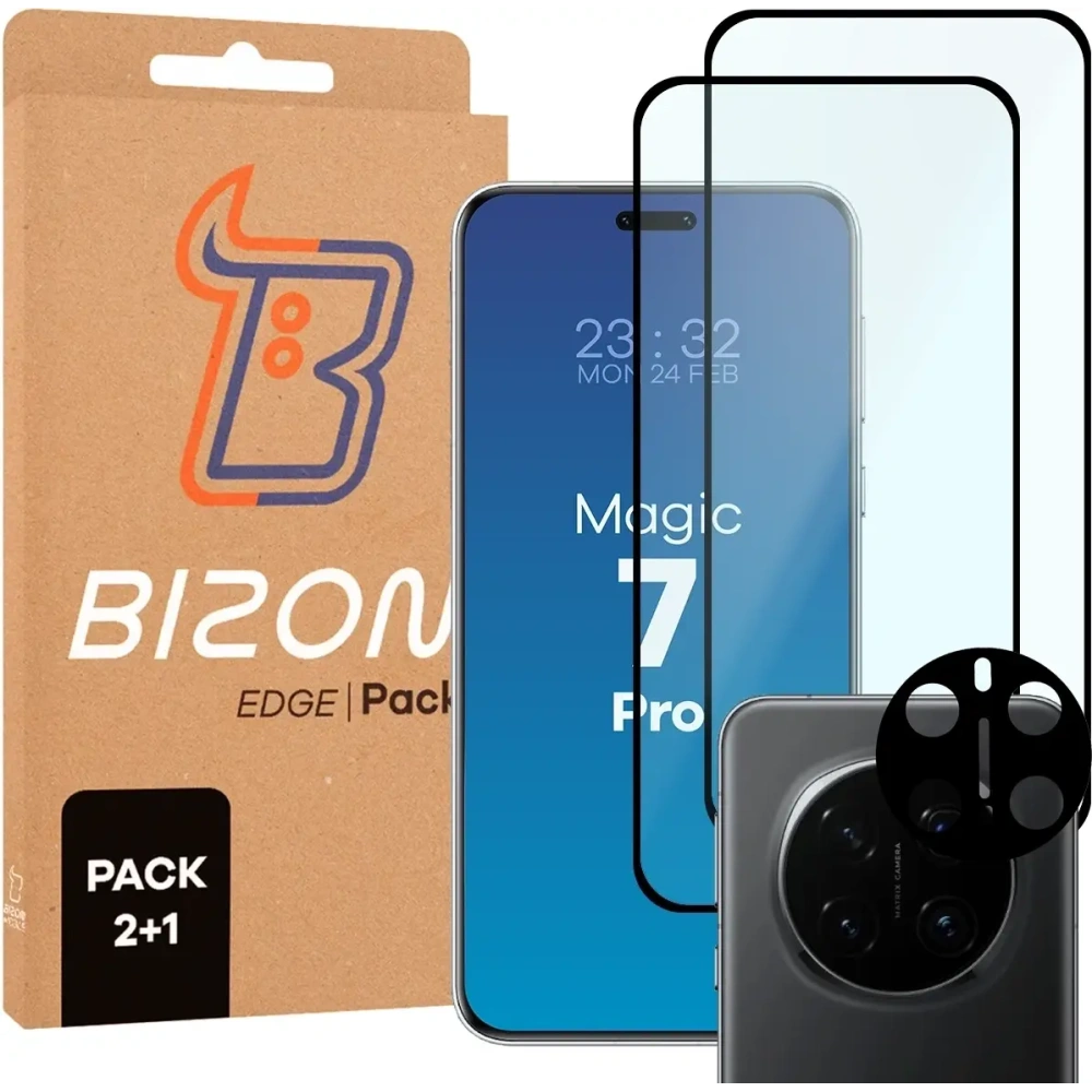 Hurtownia GSM - 2x szkło na ekran + 1x na aparat Bizon Edge 3D Pack do Honor Magic7 Pro - BIZ9587 - {ean13} - Hurt