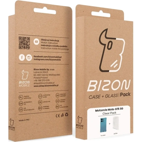 Etui + 2x folia na ekran Bizon Case Clear Pack do Motorola Moto G75 5G