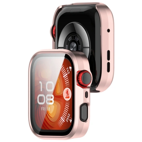 Etui ze szkłem do zegarka Bizon Case+Glass Watch do Huawei Watch Fit 4 Pro satynowo różowe