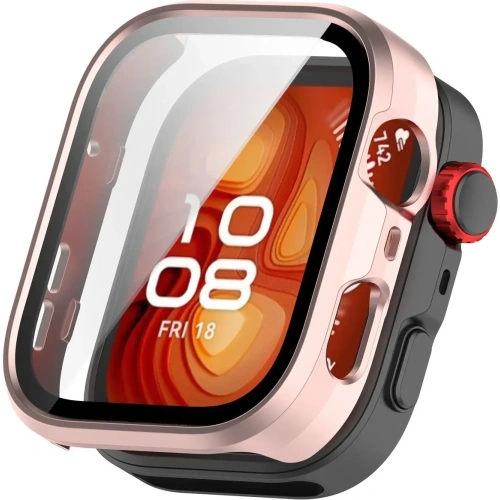 Etui ze szkłem do zegarka Bizon Case+Glass Watch do Huawei Watch Fit 4 Pro satynowo różowe