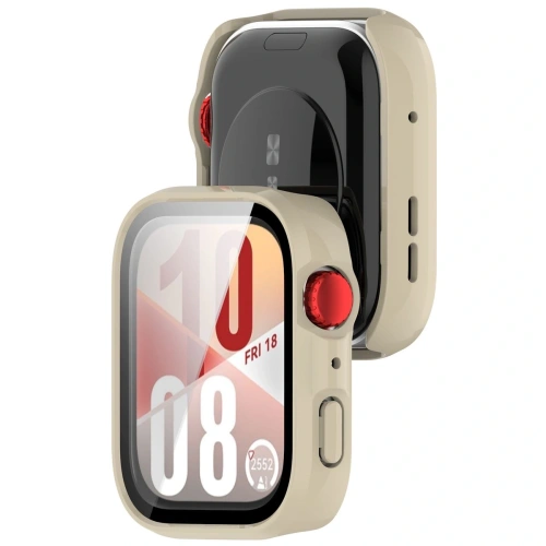 Etui ze szkłem do zegarka Bizon Case+Glass Watch do Huawei Watch Fit 4 beżowe