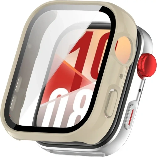 Etui ze szkłem do zegarka Bizon Case+Glass Watch do Huawei Watch Fit 4 beżowe