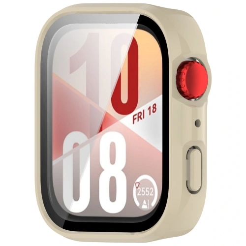 Etui ze szkłem do zegarka Bizon Case+Glass Watch do Huawei Watch Fit 4 beżowe