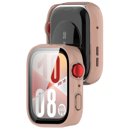 Etui ze szkłem do zegarka Bizon Case+Glass Watch do Huawei Watch Fit 4 różowe