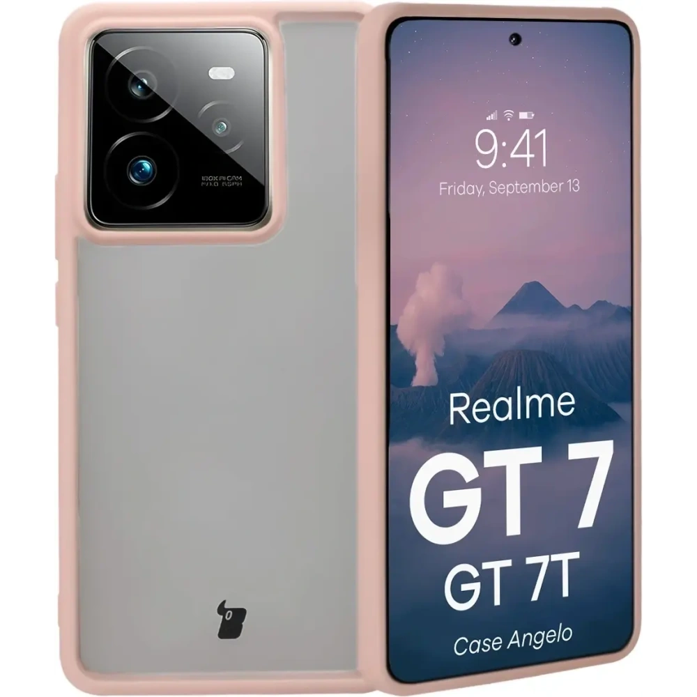 Hurtownia GSM - Bizon pouzdro Angelo Realme GT 7 / 7T poloprůhledné s růžovým rámem - BIZ9651 - {ean13} - Hurt