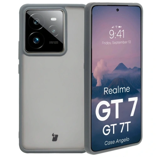 Etui Bizon Case Angelo do Realme GT 7 / 7T półprzezroczyste z szarą ramką