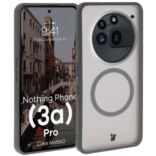 Etui z pierścieniem magnetycznym Bizon Case MatteO do Nothing Phone (3a) Pro przydymione-szare