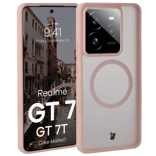 Etui z pierścieniem magnetycznym Bizon Case MatteO do Realme GT 7 / 7T przydymione-różowe