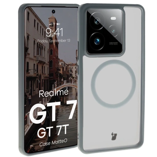 Etui z pierścieniem magnetycznym Bizon Case MatteO do Realme GT 7 / 7T przydymione-szare