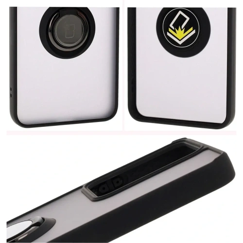 Etui z uchwytem na palec Bizon Case Hybrid Ring do Realme 14 5G / 14T 5G przydymione z czarną ramką