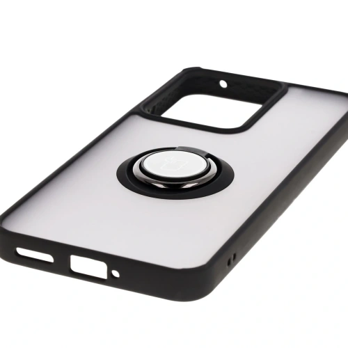 Etui z uchwytem na palec Bizon Case Hybrid Ring do Realme 14 5G / 14T 5G przydymione z czarną ramką