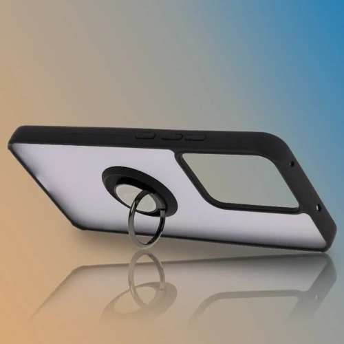 Etui z uchwytem na palec Bizon Case Hybrid Ring do Realme 14 5G / 14T 5G przydymione z czarną ramką