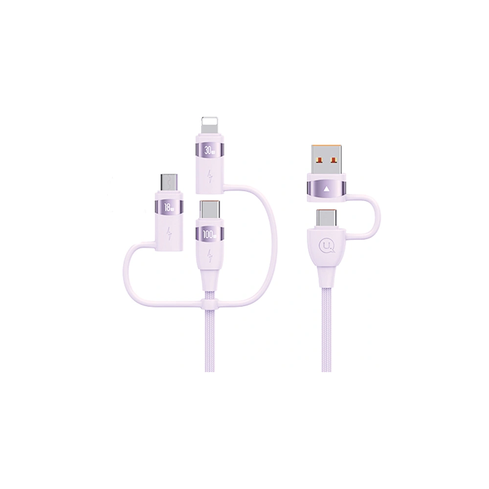 Hurtownia GSM - Kábel 6w1 USAMS U85 2xUSB-C/USB-A/Micro-USB/Lightning 1.2m 100W PD Gyors Töltés lila - USA1078 - {ean13} - Hurt