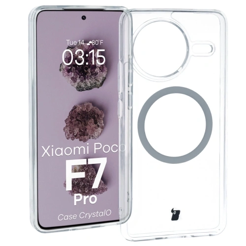 Etui z pierścieniem magnetycznym Bizon Case CrystalO do Xiaomi POCO F7 Pro przezroczyste