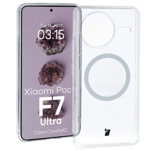 Etui z pierścieniem magnetycznym Bizon Case CrystalO do Xiaomi POCO F7 Ultra przezroczyste