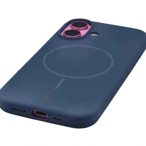 Silikonowe etui z pierścieniem magnetycznym Bizon Soft Case do Apple iPhone 16 granatowe