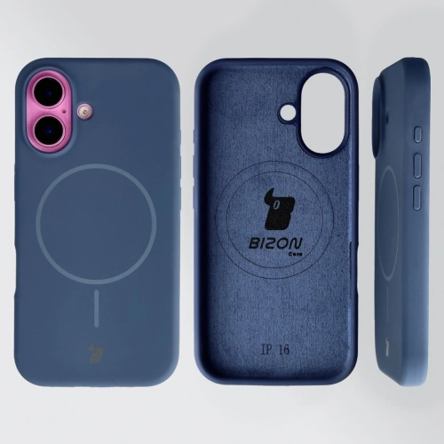 Silikonowe etui z pierścieniem magnetycznym Bizon Soft Case do Apple iPhone 16 granatowe