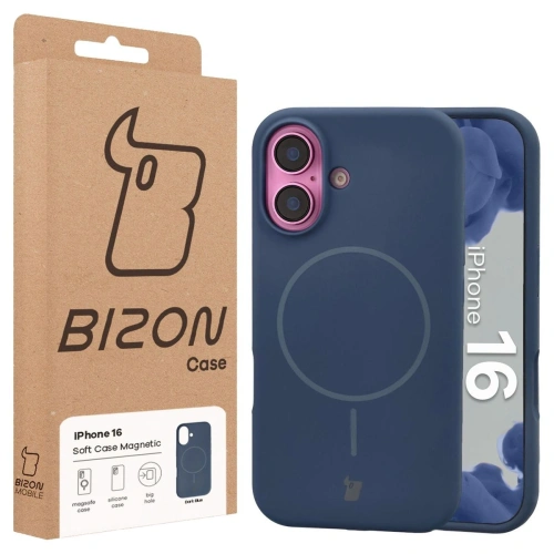 Silikonowe etui z pierścieniem magnetycznym Bizon Soft Case do Apple iPhone 16 granatowe