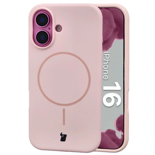 Silikonowe etui z pierścieniem magnetycznym Bizon Soft Case do Apple iPhone 16 jasnoróżowe