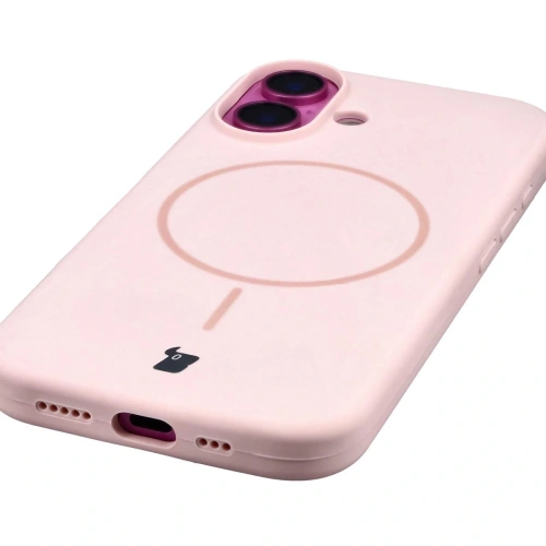 Silikonowe etui z pierścieniem magnetycznym Bizon Soft Case do Apple iPhone 16 jasnoróżowe