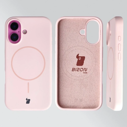 Silikonowe etui z pierścieniem magnetycznym Bizon Soft Case do Apple iPhone 16 jasnoróżowe