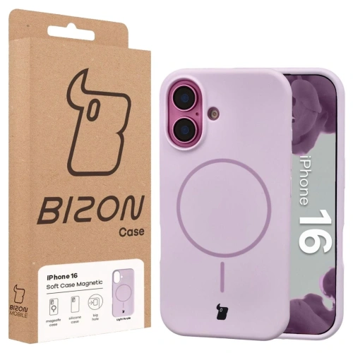 Silikonowe etui z pierścieniem magnetycznym Bizon Soft Case do Apple iPhone 16 jasnofioletowe