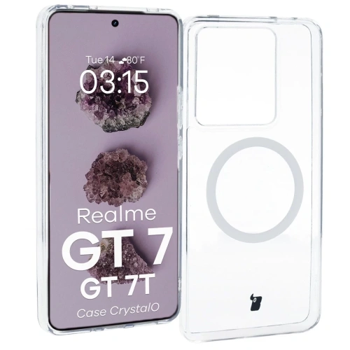 Etui z pierścieniem magnetycznym Bizon Case CrystalO do Realme GT 7 / 7T przezroczyste