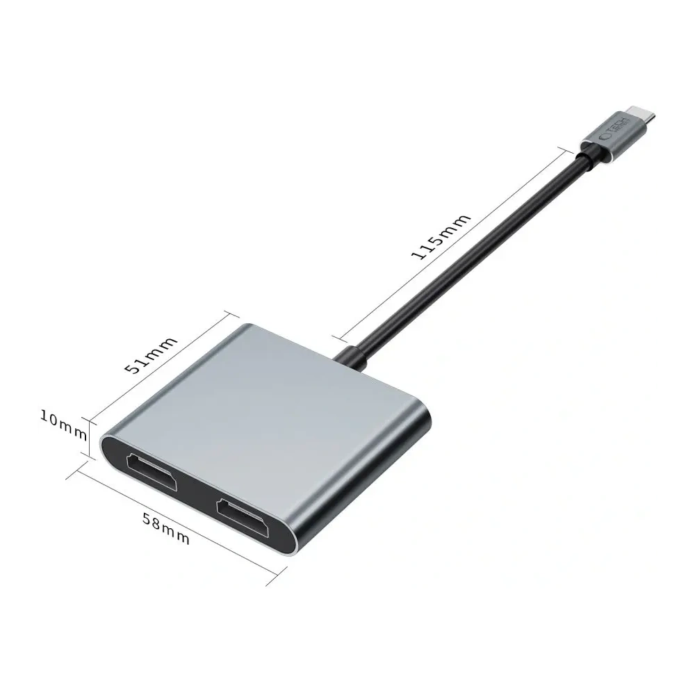 Hurtownia GSM - Tech-Protect HB08 HUB 4in1 USB-C, USB-A 2.0, 2xHDMI 4K 60Hz Űrszürke - THP4275 - {ean13} - Hurt