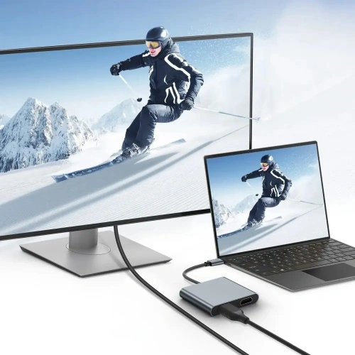 Adapter Tech-Protect HB08 HUB 4in1 USB-C, USB-A 2.0, 2xHDMI 4K 60Hz Space Grey