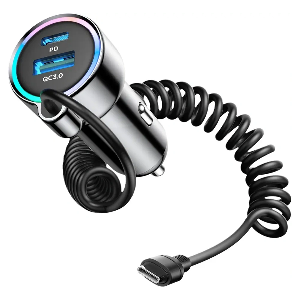 Ładowarka samochodowa 3w1 Joyroom JR-CL07 72W z wbudowanym kablem USB-C 1.6m czarna