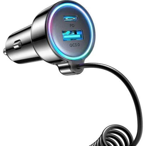Ładowarka samochodowa 3w1 Joyroom JR-CL07 72W z wbudowanym kablem USB-C 1.6m czarna
