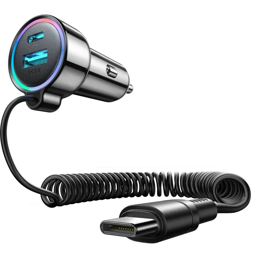 Ładowarka samochodowa 3w1 Joyroom JR-CL07 72W z wbudowanym kablem USB-C 1.6m czarna
