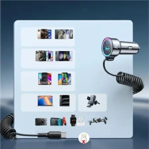 Ładowarka samochodowa 3w1 Joyroom JR-CL07 72W z wbudowanym kablem USB-C 1.6m czarna