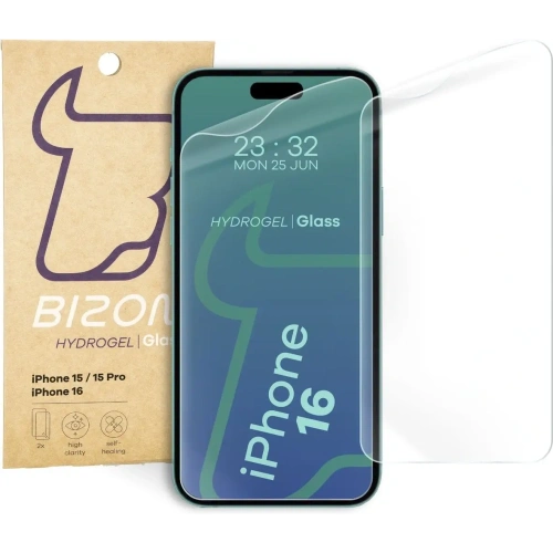 Folia hydrożelowa na ekran Bizon Glass Hydrogel Front do Apple iPhone 15 / 15 Pro / 16  [2 PACK]