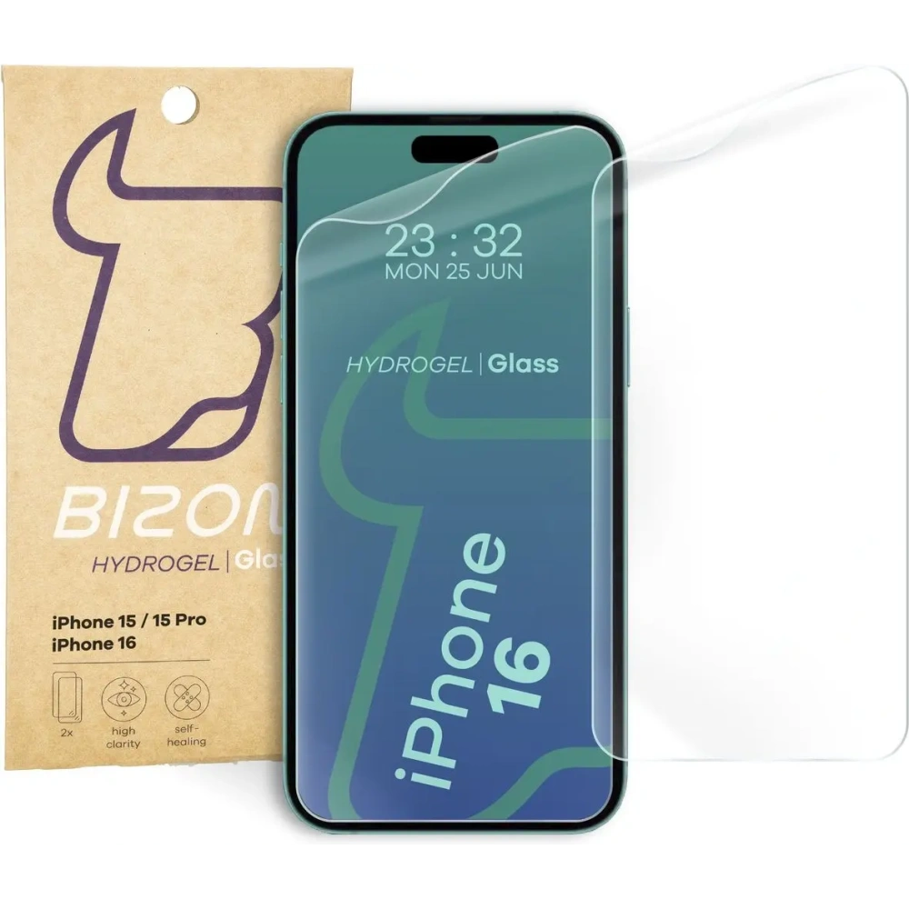 Bizon Glass Hydrogel Front Apple iPhone 15 / 15 Pro / 16 [2 PACHET]