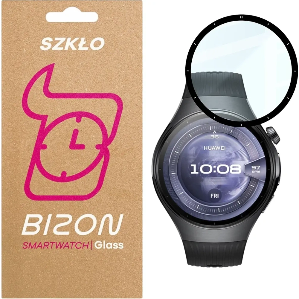 Szkło hybrydowe Bizon Glass Watch Edge Hybrid dla Huawei Watch 5 46mm czarne