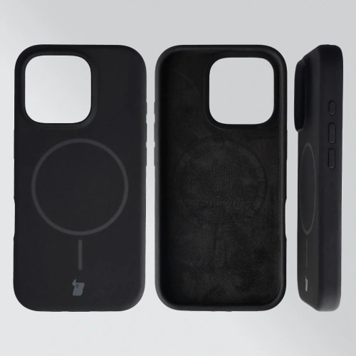 Silikonowe etui z pierścieniem magnetycznym Bizon Soft Case Magnetic do Apple iPhone 16 Pro czarne
