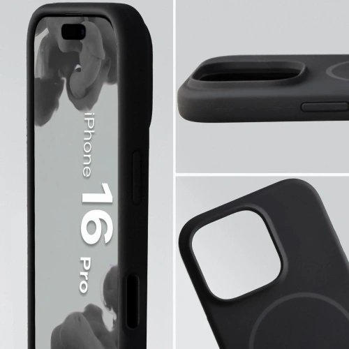Silikonowe etui z pierścieniem magnetycznym Bizon Soft Case Magnetic do Apple iPhone 16 Pro czarne