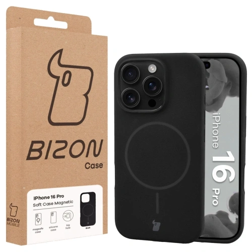 Silikonowe etui z pierścieniem magnetycznym Bizon Soft Case Magnetic do Apple iPhone 16 Pro czarne