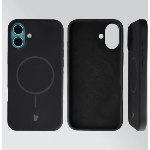 Silikonowe etui z pierścieniem magnetycznym Bizon Soft Case Magnetic do Apple iPhone 16 Plus czarne