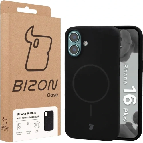 Silikonowe etui z pierścieniem magnetycznym Bizon Soft Case Magnetic do Apple iPhone 16 Plus czarne