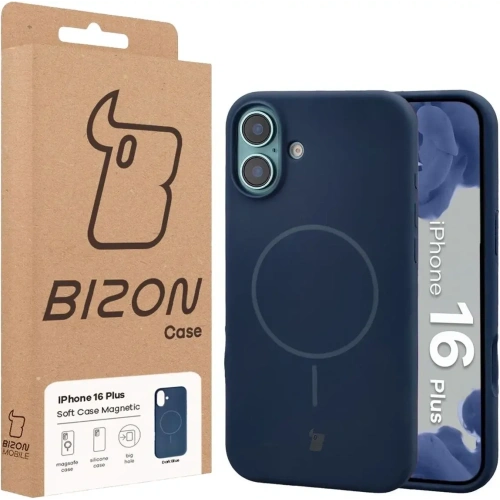 Silikonowe etui z pierścieniem magnetycznym Bizon Soft Case Magnetic do Apple iPhone 16 Plus granatowe
