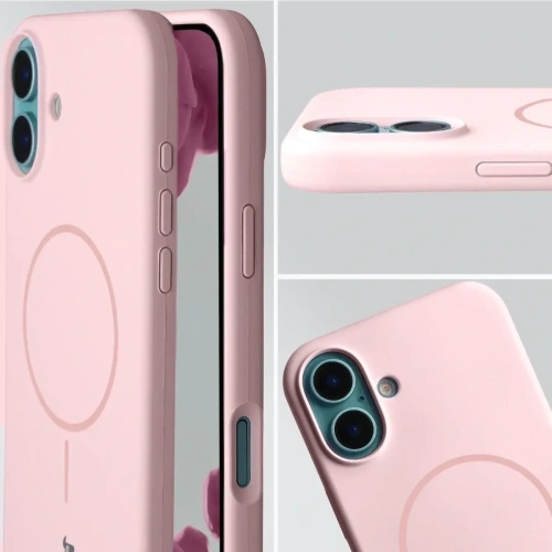 Silikonowe etui z pierścieniem magnetycznym Bizon Soft Case Magnetic do Apple iPhone 16 Plus jasnoróżowe