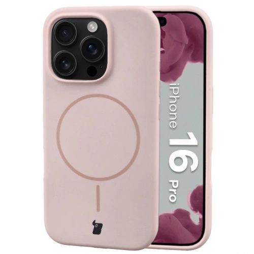 Silikonowe etui z pierścieniem magnetycznym Bizon Soft Case Magnetic do Apple iPhone 16 Pro jasnoróżowe