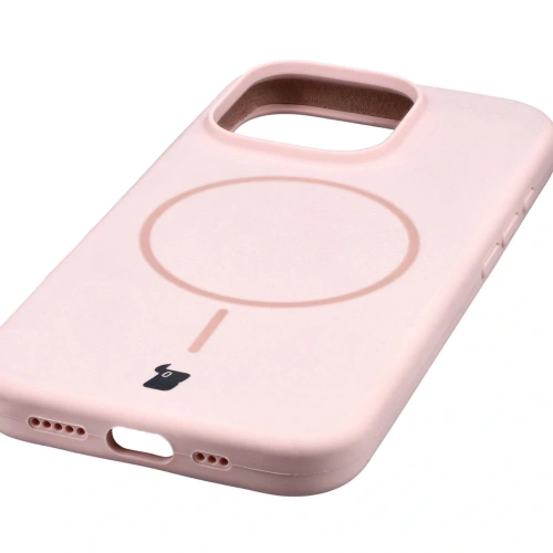 Silikonowe etui z pierścieniem magnetycznym Bizon Soft Case Magnetic do Apple iPhone 16 Pro jasnoróżowe