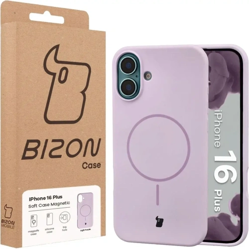 Silikonowe etui z pierścieniem magnetycznym Bizon Soft Case Magnetic do Apple iPhone 16 Plus jasnofioletowe