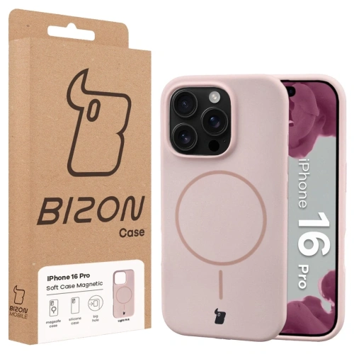 Silikonowe etui z pierścieniem magnetycznym Bizon Soft Case Magnetic do Apple iPhone 16 Pro jasnoróżowe